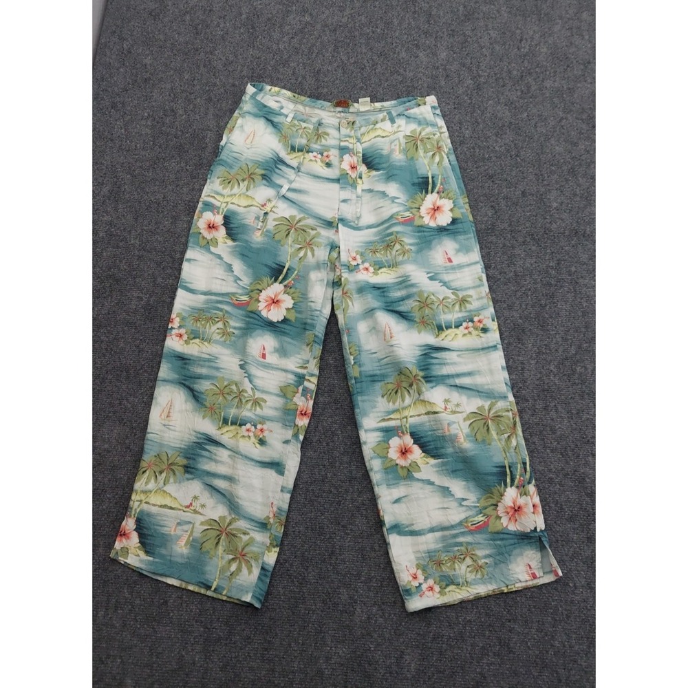 Tommy Bahama Pants 10 Hawaiian Palms Floral Rayon‎ Ankle Flowy Beach Tropical